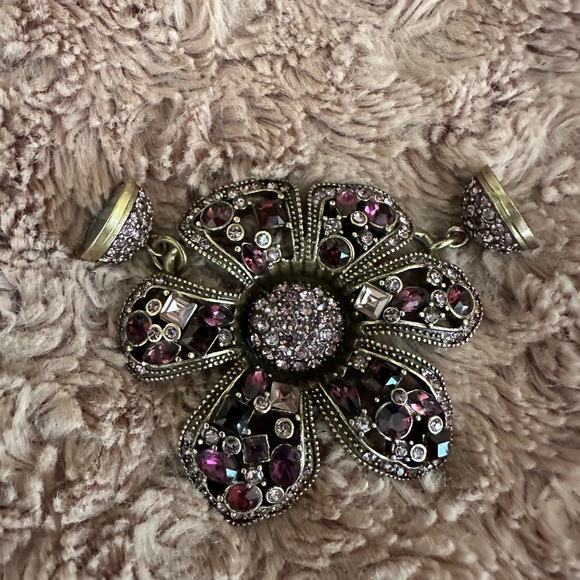 Heidi Daus Elegant Pink and Purple Gold Floral Necklace with Earrings - Picture 4 of 6